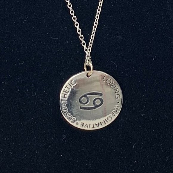 White Gold Plated Zodiac Cancer Pendant Necklace June 22-July 22 15" Drop - Picture 5 of 11